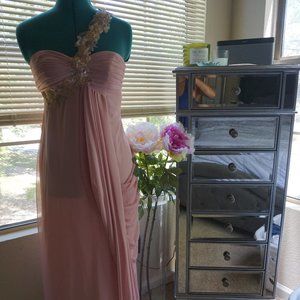 Embellished Pink One Shoulder Maxi Gown